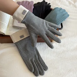 Women winter warm de-velvet gloves touch screen windproof outdoor cycling stylish detail view.