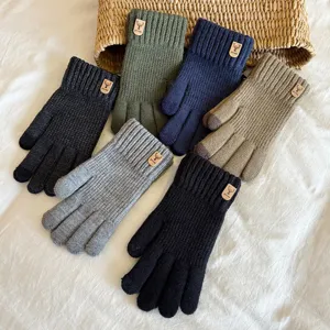 Men's winter knitted touch screen gloves solid color warm outdoor cycling thermal finger