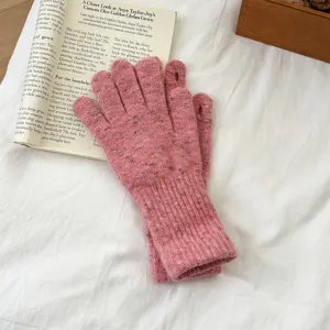 Women winter warm knit touchscreen gloves pink melange long cuff cozy winter gloves