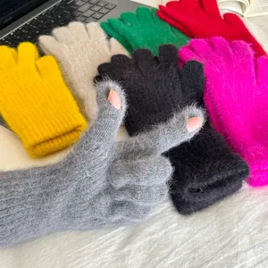 Women winter warm fluffy plush touchscreen gloves comfortable thick knit mittens multi colors