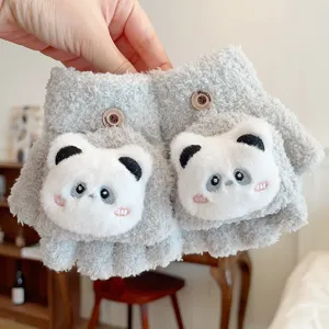 Guantes cálidos de medio dedo de peluche panda de dibujos animados niños invierno grueso