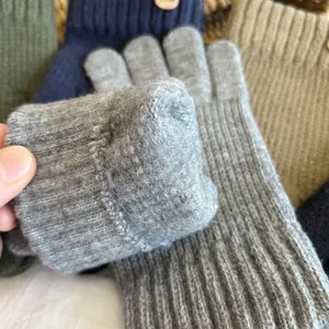 Men's touchscreen winter warm knit gloves thick thermal fleece lined full finger gloves