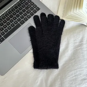 Women winter warm fuzzy gloves black knitted touchscreen cozy daily wear soft stylish chic