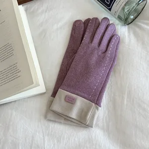 Women's autumn winter thermal touch screen gloves fashion colorblock knit gloves detail