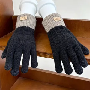 Women winter knit touch screen gloves warm thick windproof cycling driving thermal gloves