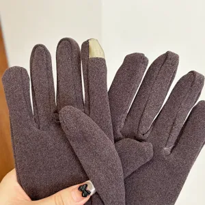 Women solid color thermal fleece touch screen gloves winter windproof warm full finger gloves