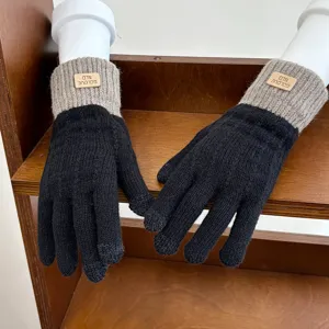 Women winter touch screen knit gloves warm thick gloves black grey cycling drive