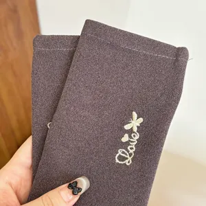 Thermal fleece gloves for women winter cold weather windproof touch screen dark grey detail.