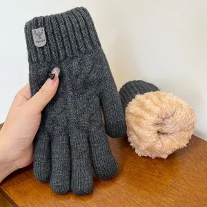 Men's winter thick knit touchscreen warm gloves with plush fleece lining for outdoor riding.