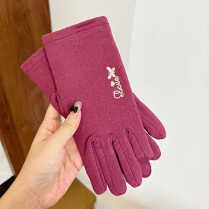Women winter warm touch screen gloves, wine red thermal velvet full finger cycling gloves.
