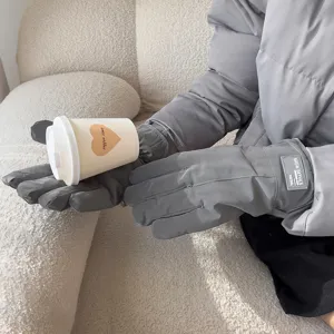 Guantes de invierno para hombre cálidos y cortavientos táctiles polar grueso ciclismo gris