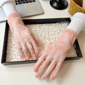 Women lace sunscreen gloves summer thin breathable mesh short five finger fashion elegant style