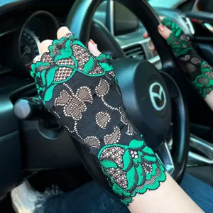 European style contrast color lace gloves women summer thin half finger driving fashion gloves