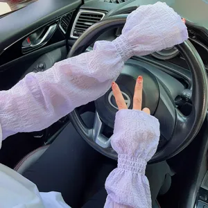 Korean style purple sun protection arm sleeves for women summer outdoor driving wear