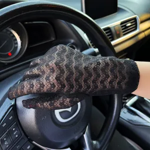 Black lace sun protection gloves for women driving summer thin breathable floral lace gloves