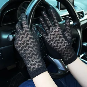 Black lace gloves for women summer driving sun protection floral breathable elegant outdoor 1pair