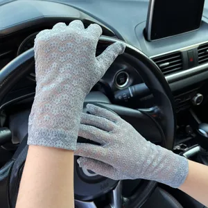 Women summer lace driving gloves grey floral sun protection gloves breathable UV protection
