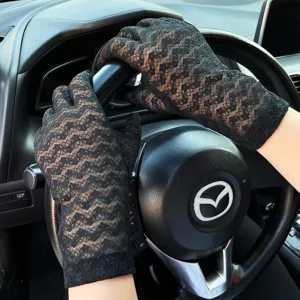 Women black lace sun protection gloves summer driving lace floral UV protection driving gloves