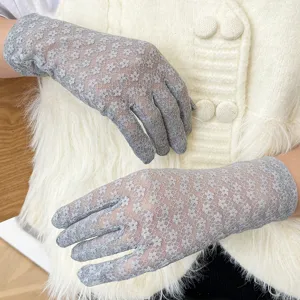 Women Floral Lace Sun Protection Gloves Elegant Summer UV Protection Driving Full Finger Gloves