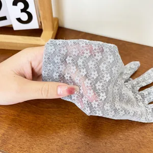 Women summer sun protection lace gloves elegant floral sheer short gloves for driving dance
