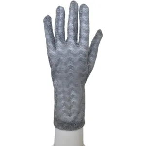 Women elegant grey lace gloves for summer sun protection, outdoor driving, and dance events.