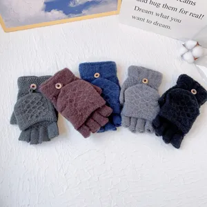 Herren Winter Strick wandelbare fingerlose Handschuhe dicke warme einfarbige thermische Handschuhe.