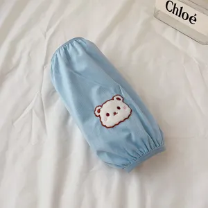 Winter cute bear thermal oversleeves women blue flannel anti-fouling lengthened cuffs