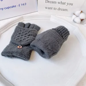 Herren Winter einfarbig warme halbe Finger konvertierbare Strickhandschuhe Alltag.