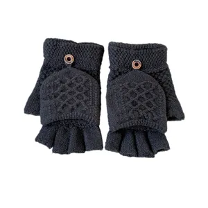 Herren Winter warme gestrickte konvertierbare Halbfingerhandschuhe in dunklem Grau uni