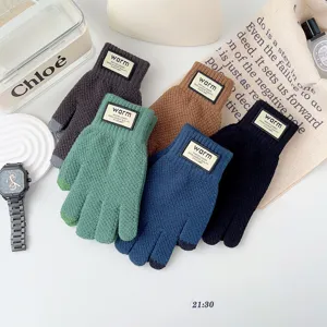 Winter warm knit touch screen gloves for men, thick fleece lined thermal gloves in multi colors.