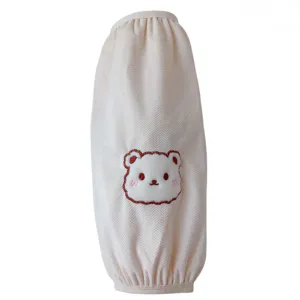 Beige cute bear warm oversleeve winter anti-fouling flannel extended cuff cover for women