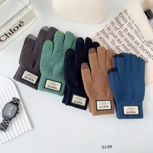 Winter men knit touch screen gloves warm thick fleece fashion thermal cycling gloves.