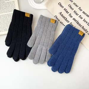 Warm winter knitted gloves in black, grey, and blue colors, perfect for cold weather daily wear.