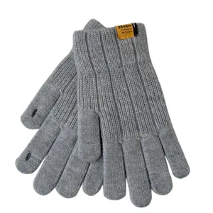Grey winter warm knitted gloves for men and women, outdoor touchscreen fingerless design warm.