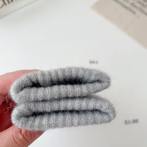 Grey winter knitted warm gloves for women, soft fleece lined touch screen cozy mittens.