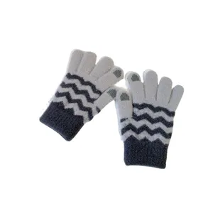 Women winter knitted touch screen gloves warm wave pattern thermal fashion casual grey black