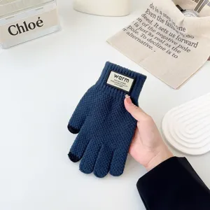 Men's winter warm knitted touchscreen gloves, thick fleece lined cold weather riding gloves.