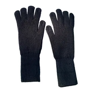 Guantes cálidos de punto negro para mujer invierno térmico puño largo color sólido