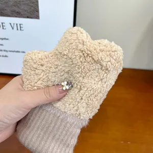 Faux mink velvet winter warm mittens detail showing soft plush texture and thick lining.