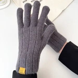 Winter warm knitted gloves for men and women, thick full-finger touchscreen cold-proof design.