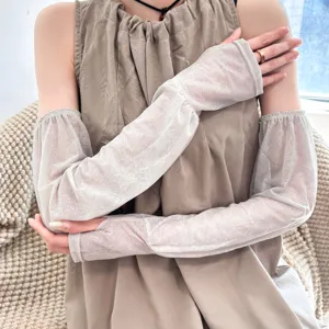 Women Floral Lace Sun Protection Sleeves Breathable UV Protection Ice Silk Arm Sleeves For Outdoor Driving Cycling Summer