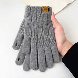 Winter warm knitted gloves for couples, thick fleece lined touch screen fingerless design style