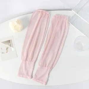 Pink floral lace sun sleeves for women summer outdoor driving breathable arm covers.
