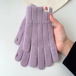 Korean style purple knitted gloves for winter warm touch screen full finger wear.