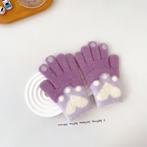 Kids winter warm knit gloves cute cat paw thermal thick gloves for boys and girls children