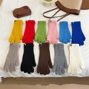 Colorful knitted full-finger gloves for women cozy winter warm wool gloves set
