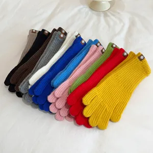 Women winter warm knitted gloves solid color thick full finger cozy stylish cold weather apparel