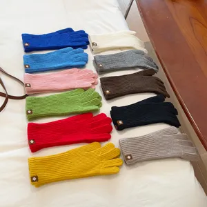 Women solid color knitted gloves winter warm multi color detail view soft woolen winter handwear