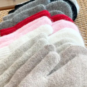 Cozy winter plush knitted mittens for women, thick warm fuzzy soft gloves in multiple colors.
