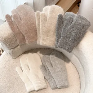 Cozy fuzzy knit mittens winter warm plush gloves soft thermal thick women glove sets
